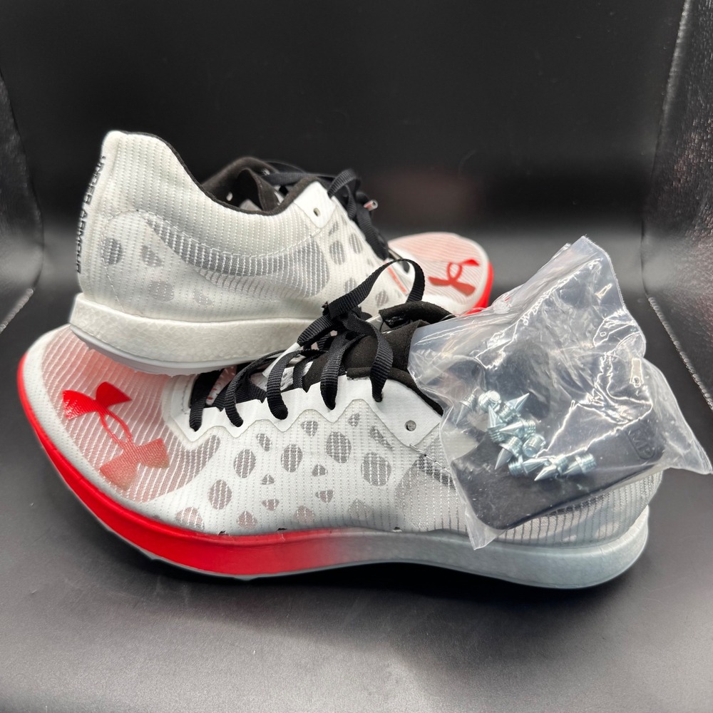 Under Armour Track Spikes White Red Racing Shoes with Replacement Spikes M8 W9.5